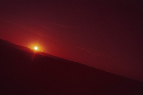 A deep red sunset taken with a drone camera