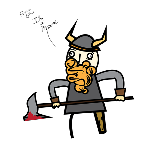 A drawing of a quirky viking. 